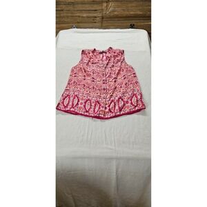 Ava Christine Pink Orange Paisley Floral Rayon Sleeveless Button Front Blouse